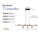 Ver imagem 4 de Pendente Lustre Ciciliano 7 Lâmpadas Moderno Industrial 97cm - Dourado