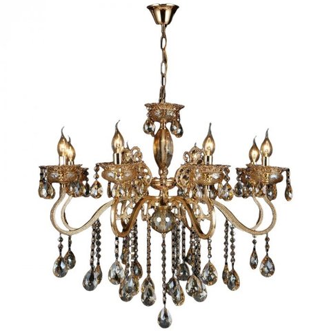 Lustre Pendente Cristal 8 Braços Ø75x80cm Metal Dourado 8xe14 - Sindora Iluminação Dcd00479-8