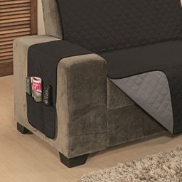 Protetor de Sofá Impermeável 3 Lugares Avulso Dupla Face Preto/Cinza - 2