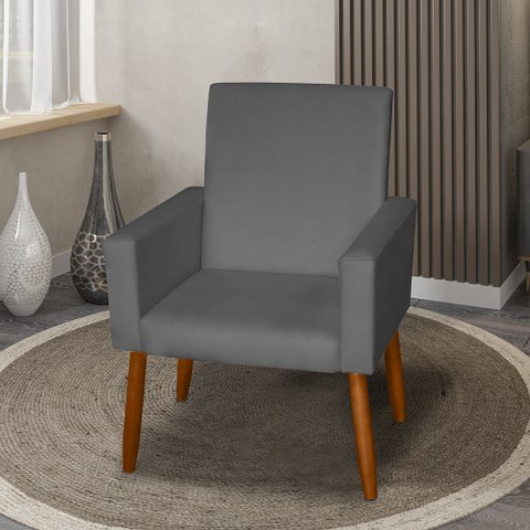 Poltrona Decorativa Mel Suede Cinza Sky Mobile