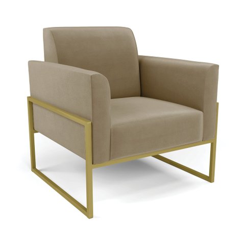 Poltrona Base Industrial Alta Dourado Marisa Suede Marrom Rato D03 - D’Rossi