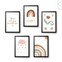 Ver imagem 1 de Kit 5 Quadros Decorativos Arco-íris Boho Escandinavo:preta