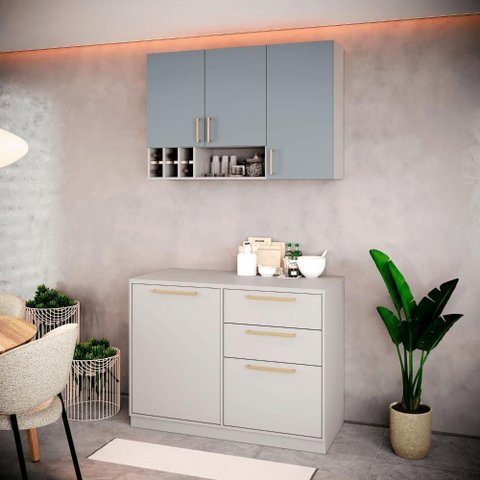 Cozinha Compacta Itatiaia Essence 120cm em Madeira Fendi-gris