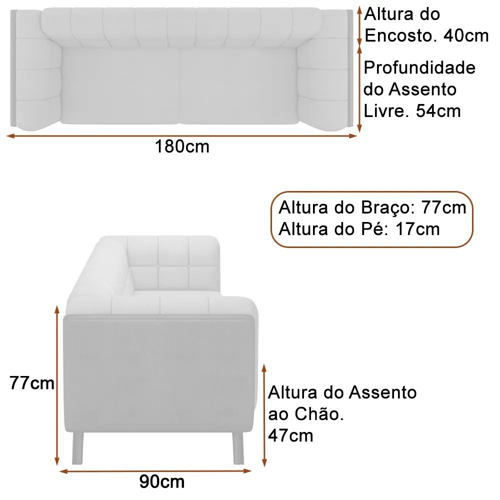 Sofá 2 Lugares 180cm Coin Pu Caramelo | Linho Off White - Sallar Home - 5