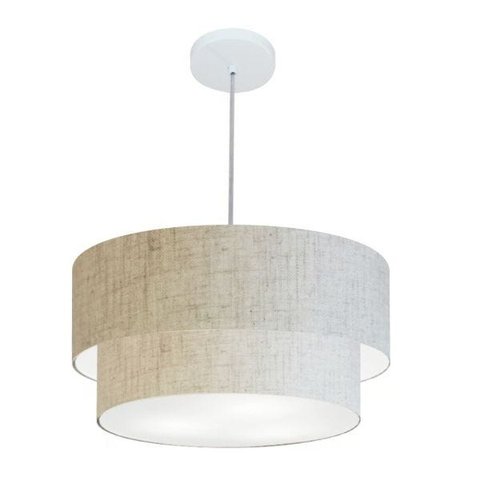 Lustre Pendente Cilindrico Vivare Md-4355 Cupula Tecido 50x40cm - Rustico Bege