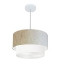 Ver imagem 1 de Lustre Pendente Cilindrico Vivare Md-4354 Cupula Tecido 45x40cm - Rustico Bege / Branco