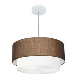 Lustre Pendente Cilindrico Vivare Md-4351 Cupula Tecido 50x40cm - Café / Branco - 3