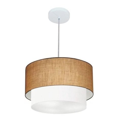 Lustre Pendente Cilindrico Vivare Md-4354 Cupula Tecido 45x40cm - Palha / Branco