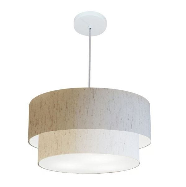 Lustre Pendente Cilindrico Vivare Md-4351 Cupula Tecido 50x40cm - Linho Bege