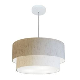 Lustre Pendente Cilindrico Vivare Md-4351 Cupula Tecido 50x40cm - Linho Bege - 3