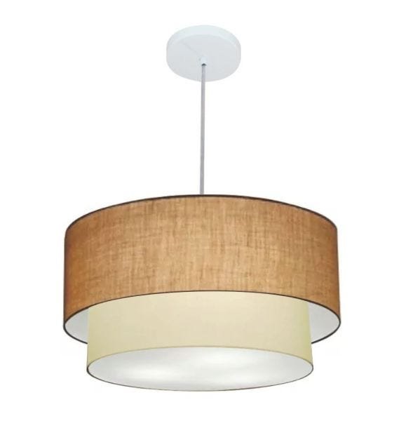 Lustre Pendente Cilindrico Vivare Md-4351 Cupula Tecido 50x40cm - Algodão Crú / Branco