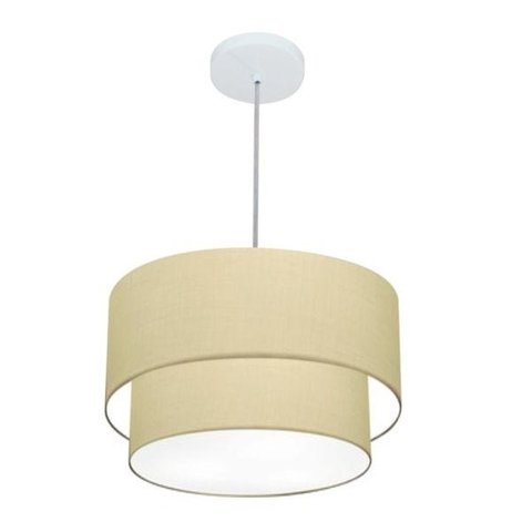 Lustre Pendente Cilindrico Vivare Md-4354 Cupula Tecido 45x40cm - Algodão Crú
