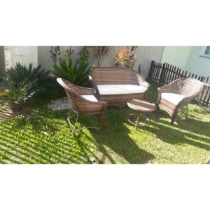Conjunto de Sofás em Fibra Sintética Bali - 1 Sofá 2l + 2 Poltronas + 1 Mesa Centro. Moveis para Var
