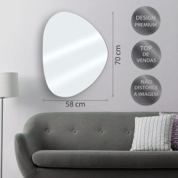 Espelho Decorativo Orgânico Lapidado 70x58 Moderno - com Suporte para Fixação - 3