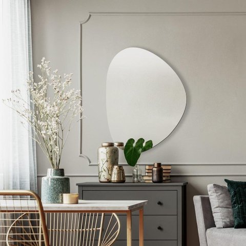 Espelho Decorativo Orgânico Lapidado 70x58 Moderno - com Suporte para Fixação