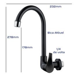 Torneira para Cozinha Bica Móvel ABS Herc Preto Tipo Parede - 2