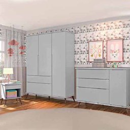 Jogo de Quarto Melinda Cinza 100 % mdf c/ Mesa de Apoio - Phoenix Baby - 1