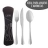 Conjunto 3 Talheres Viagem Marmita com Estojo Portátil Garfo Faca e Colher em Aço Inox Lyor - 2