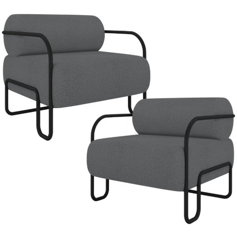 Kit 02 Poltronas Decorativa Pés Industrial Moscou K01 Bouclê Cinza - Lyam Decor