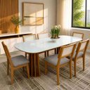 Ver imagem 1 de Conjunto Mesa de Jantar com 6 Cadeiras Estofadas e Encosto Palinha 100% MDF Dalla Costa