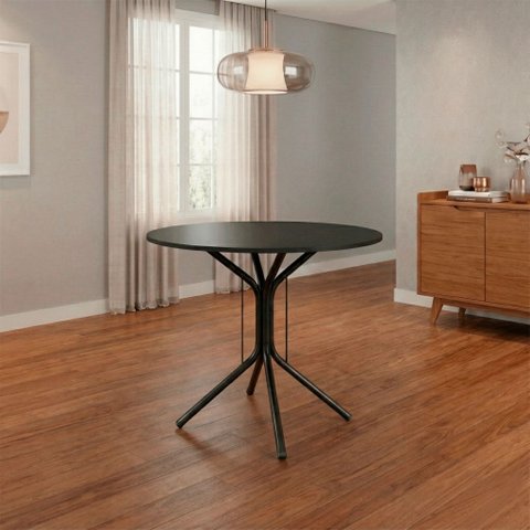 Mesa Jantar Redonda 80cm Preto MDF Base 4 Apoio Isa