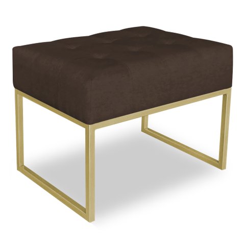 Puff Lisa Suede Marrom Base Metálica Industrial Dourado - Pallazio