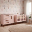 Ver imagem 1 de Quarto Bebê Infantil Q Encanto Berço Vira Cama e Comoda Sapateira 1 Portas 4 Gavetas Retrô Qmovi
