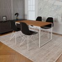 Ver imagem 1 de Mesa Industrial Base Ferro Branco Tampo 137x90 Canela 4 Cadeiras Ferro Branco Assento Preto