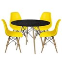 Ver imagem 1 de Conjunto com Mesa Preta e 4 Cadeiras Amarelas Dkr Eames de Polipropileno Base Eiffel Madeira
