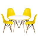 Ver imagem 1 de Conjunto com Mesa e 4 Cadeiras Amarelas Dkr Eames de Polipropileno Base Eiffel Madeira Inovakasa
