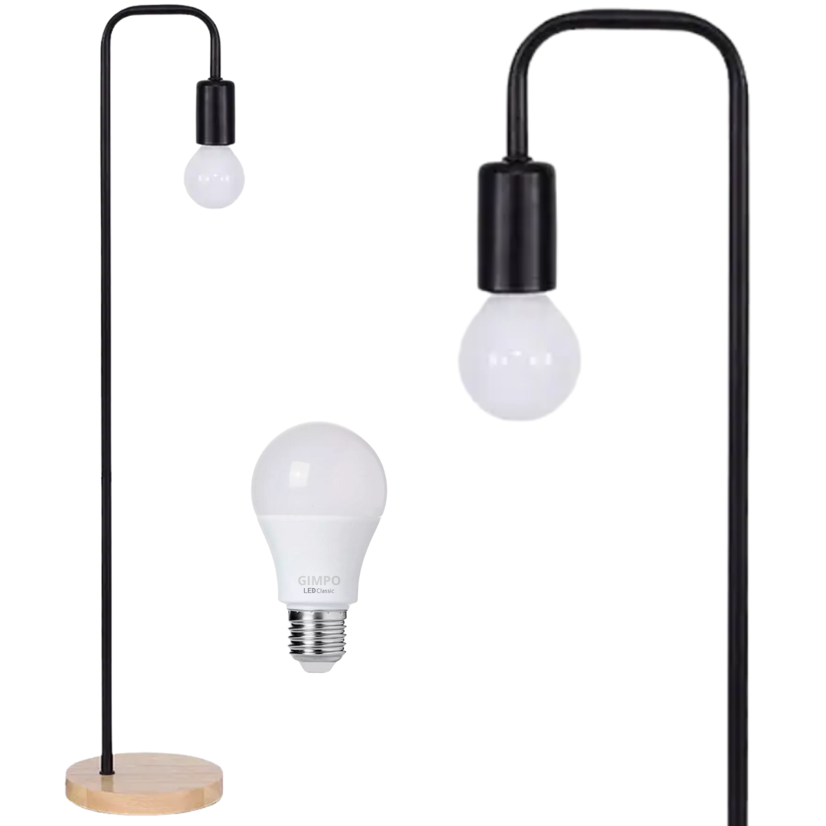 Luminária Piso Coluna 163cm Pedestal Chão Metal Kjtd-722-preto + Lâmpada Led 9w Bivolt