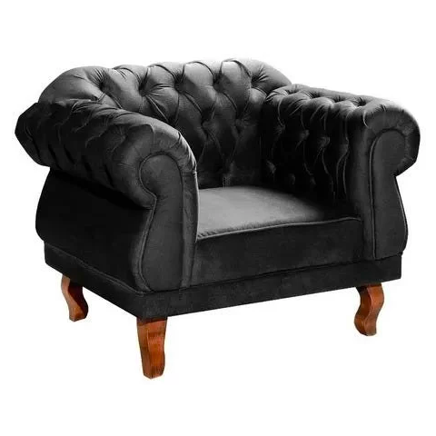 Poltrona Chesterfield Elisabeth Capitonê Decorativa Suede Preto barbearia