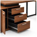 Ver mais imagens de Mesa Escritório em L 1,70x1,50m (Extensível) com Armário Misto (03 Gav.) Nogal / Preto 31603