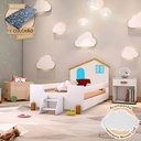Ver imagem 1 de Cama Infantil Solteiro Belissima Azul - Branco e Amêndoa + Luminária Led + Colchão
