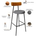 Ver imagem 4 de Kit 5 Banquetas Alta Bar Cozinha Jantar Milão L02 Couríssimo Whisky Linho Cinza Escuro - Lyam Decor