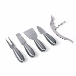 Kit Queijo E Vinho 5 Peças Inox Com Base Em Bambu - 3