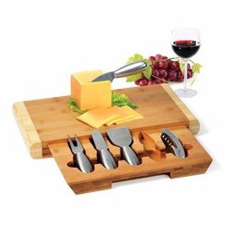 Kit Queijo E Vinho 5 Peças Inox Com Base Em Bambu - 1