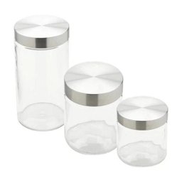 Conjunto de Porta Mantimentos de Vidro com Tampa em Aco Bon Gourmet 26317 - 1