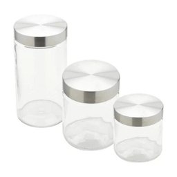 Conjunto de Porta Mantimentos de Vidro com Tampa em ACO BON Gourmet 26317 - 1