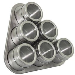 Kit 06 Portas Condimento Tempero Inox Magnético Imã Geladeira - 1