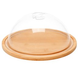 Porta Queijos de Bambu com Tampa Cúpula Queijeira Suporte para Frios Welf - 1