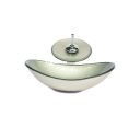 Ver imagem 1 de CUBA DE VIDRO OVAL 55CM CHAMPANHE + VALVULA + TORNEIRA CASCATA