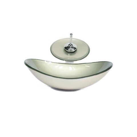 CUBA DE VIDRO OVAL 55CM CHAMPANHE + VALVULA + TORNEIRA CASCATA