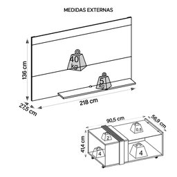 Conjunto Sala De Estar Painel Para TV Com Mesa Malha Caemmun - 5