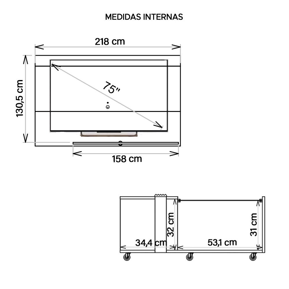 Conjunto Sala De Estar Painel Para TV Com Mesa Malha Caemmun - 6