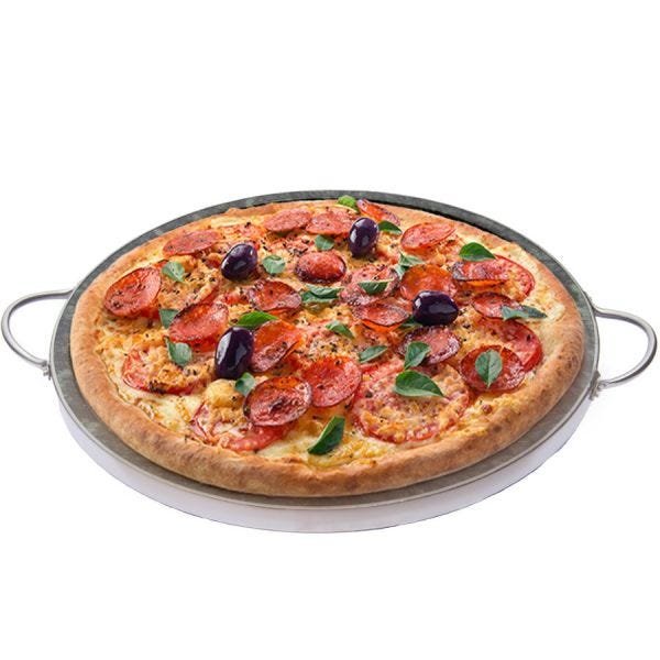 Forma de Pedra Sabão para pizza com alças de inox Curada 37 cm - 2