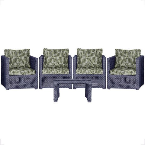 Mesa Centro e 4 Poltronas Madri Corda Náutica Estofado 5 Trama Original