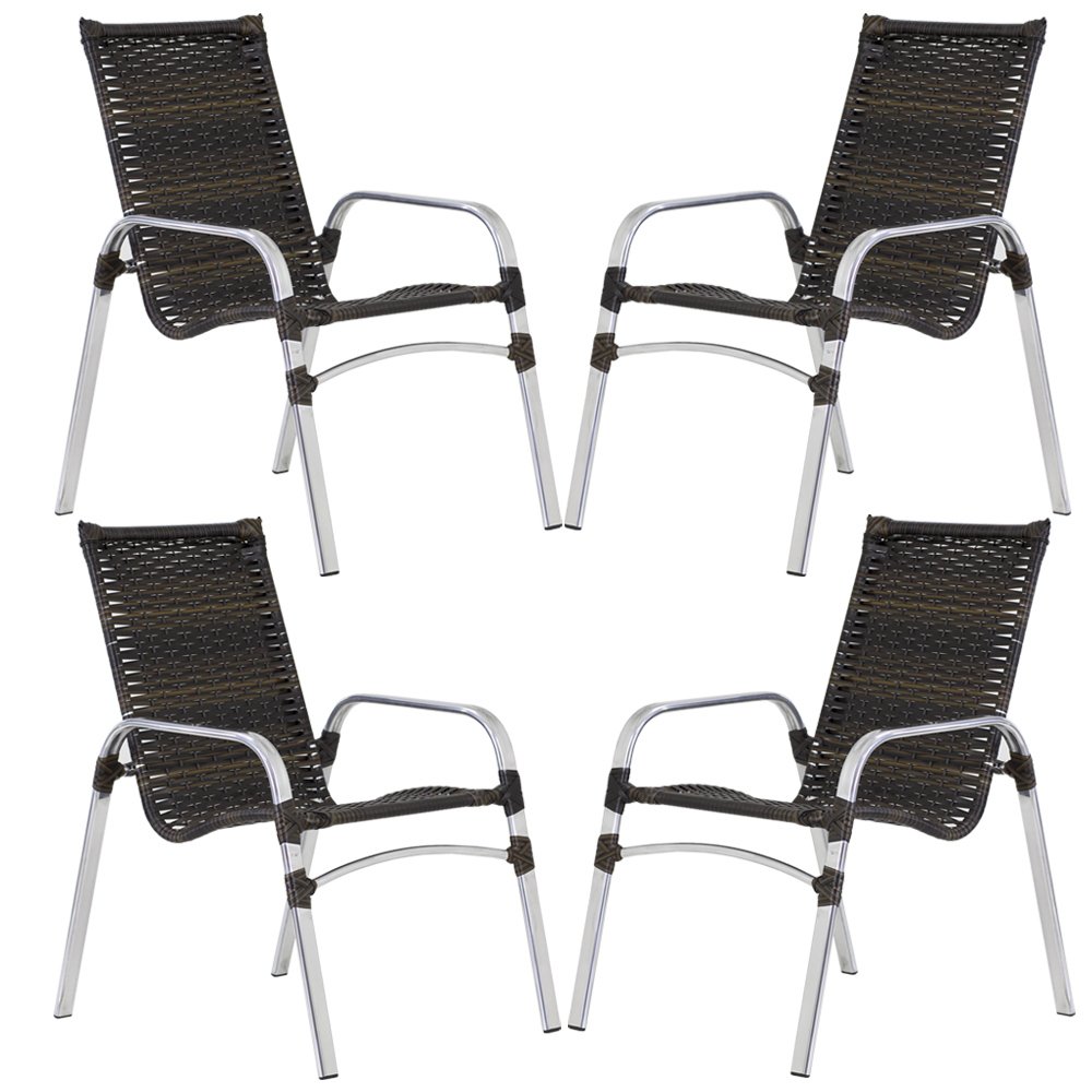 4 Cadeiras Emily e Mesa Adaptada em Alumínio para Área, Jardim, Piscina - Pedra Ferro - 2