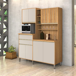 Armário Cozinha Gabi 8 Portas Moderno Ripado Varias Cores:off White