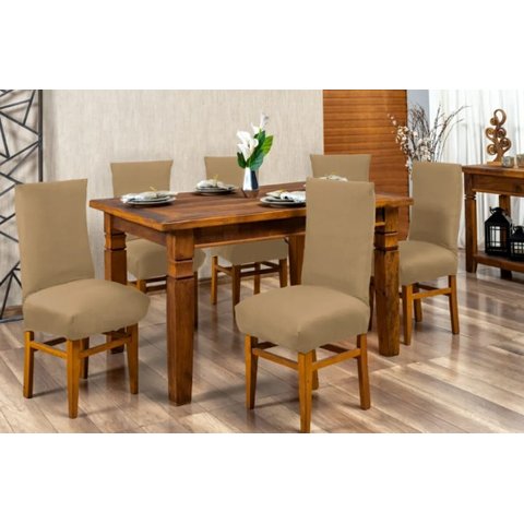 kit capa para cadeira de jantar 6 lugares bege